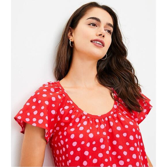 Loft Zoo Dot Scoop Neck Linen Blend Top Medium NWT - Picture 2 of 6